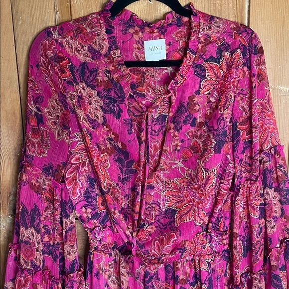 Misa Los Angeles Leeva fushia batik floral mini dress NWOT - Picture 4 of 12